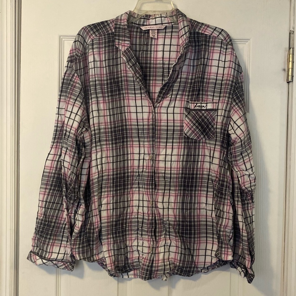 Victoria Secret Pink Gray and White Plaid Pajama Set